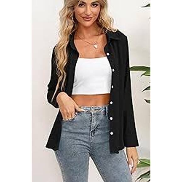 NWT OMSJ WOMEN'S BLACK LONG SLEEVE VERSATILE BUTTON FRONT BLOUSE SIZE 2XL - Picture 3 of 12